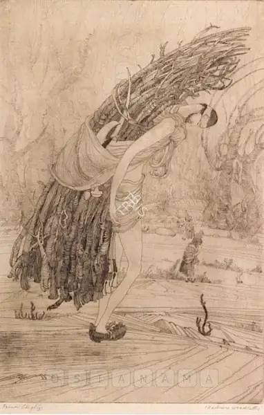 Chughtai, M.A.R. (Artist). Kashmiri Woodcutter. Dry-point etching on paper, n.d. | Graphic Art | FineArts | 00755406