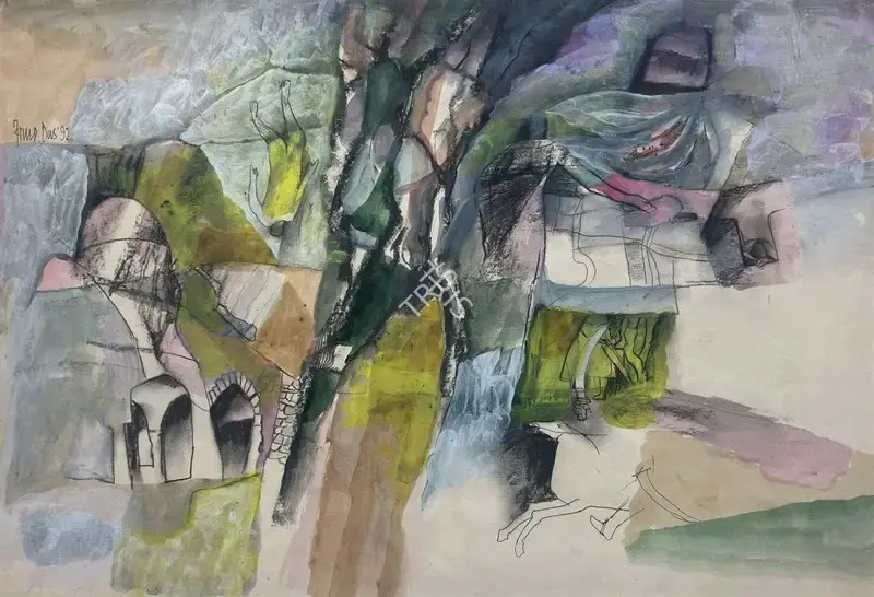 Das, Arup (Artist). Untitled (Abstract Landscape). Mixed media on paper, 1992 | Painting | EconomicsArt | 00870382