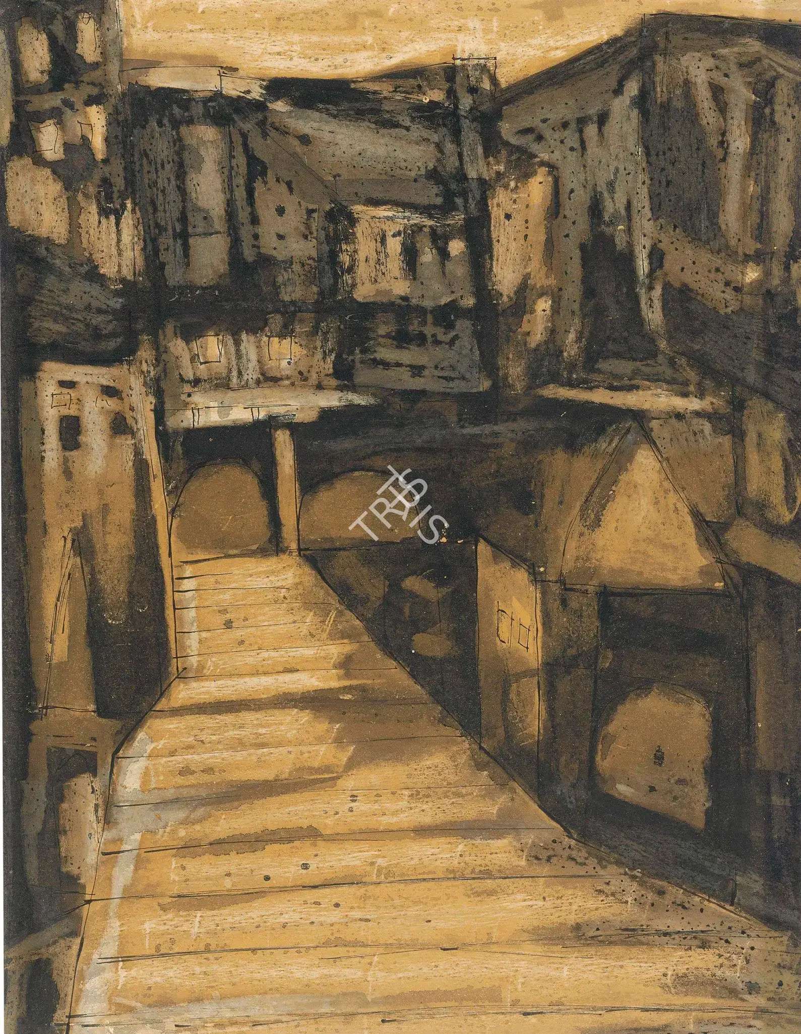 Ramkumar (Artist). Untitled (Benares Ghats), 1960 | Drawing