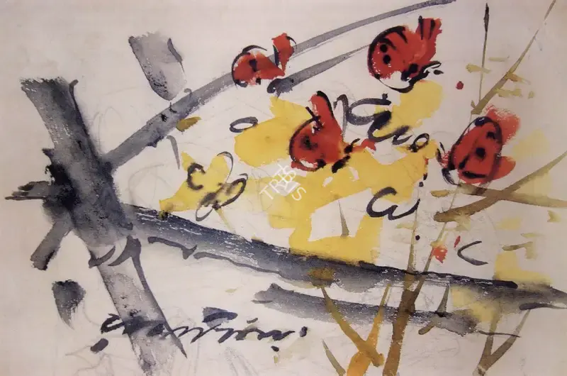 Baij, Ramkinkar (Artist). Bamboo, Blossom and Butterflies. Watercolour, c.1938-1942 | Marg, December 2008 | Painting | FineArts | 00674295