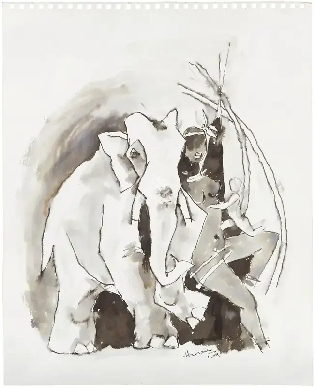 Husain, M.F. (Artist). Untitled (Lady & Elephant), 2009 | Drawing