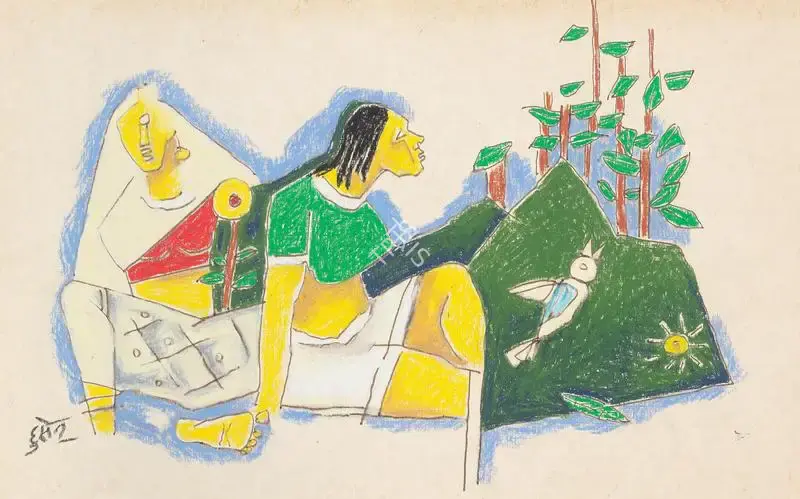 Husain, M.F. (Artist). Untitled (Seated women in a landscape), 2004 | Painting