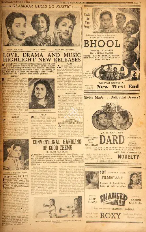Conventional Handling of Good Theme. In Blitz - Asia's Foremost News Magazine. p. 19. Bombay: R.K. Karanjia, 09 October 1948 | Film Review | CinemaEducation | 00143664