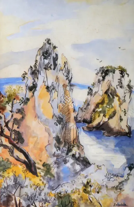 Sabavala, Jehangir (Artist). The Faraglioni. Watercolour on paper, 1954 | Painting | FineArts | 00898990
