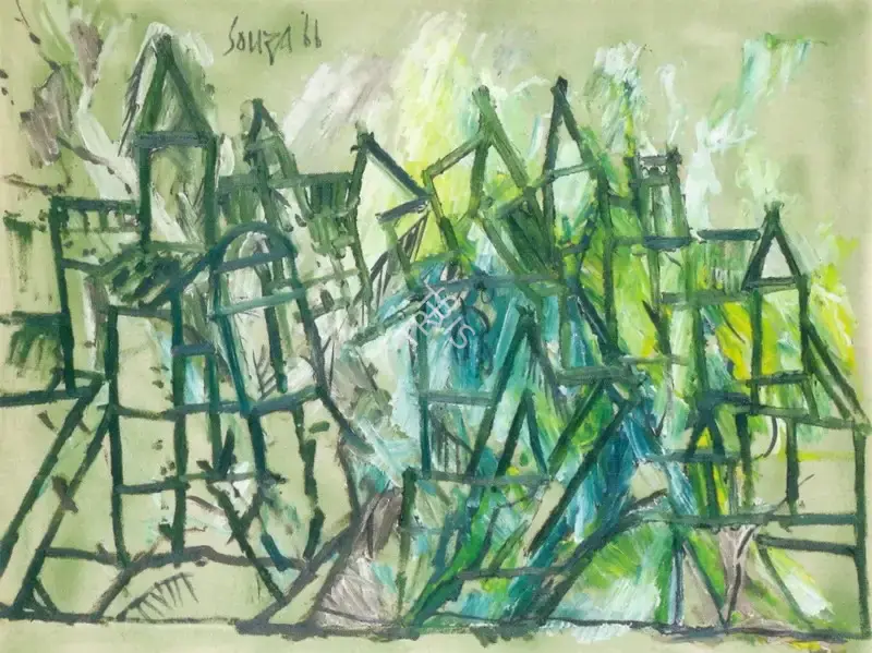 Souza, F.N. (Artist). Green Landscape, 1966 | Painting