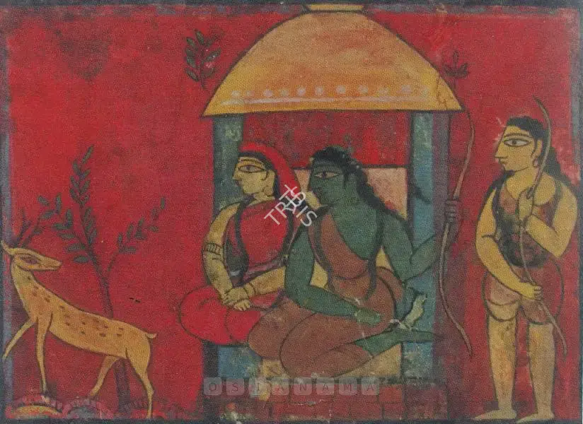 Roy, Jamini (Artist). Rama, Sita And Laksmana In The Forest With The Golden Deer, n.d. | Painting