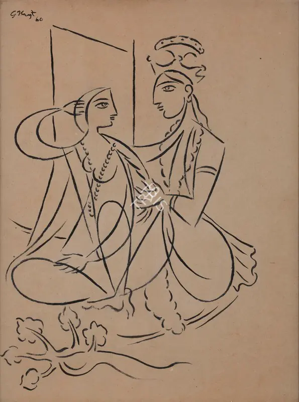Keyt, George (Artist). Untitled (Radha and Krishna), 1960 | Drawing