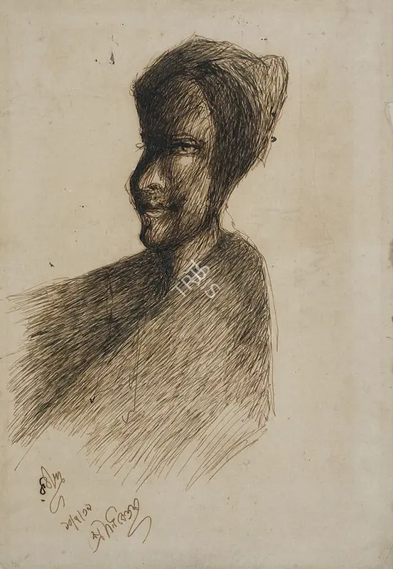 Tagore, Rabindranath (Artist). Head. Pen and ink on paper, 1939 | Drawing | FineArts | 00332587