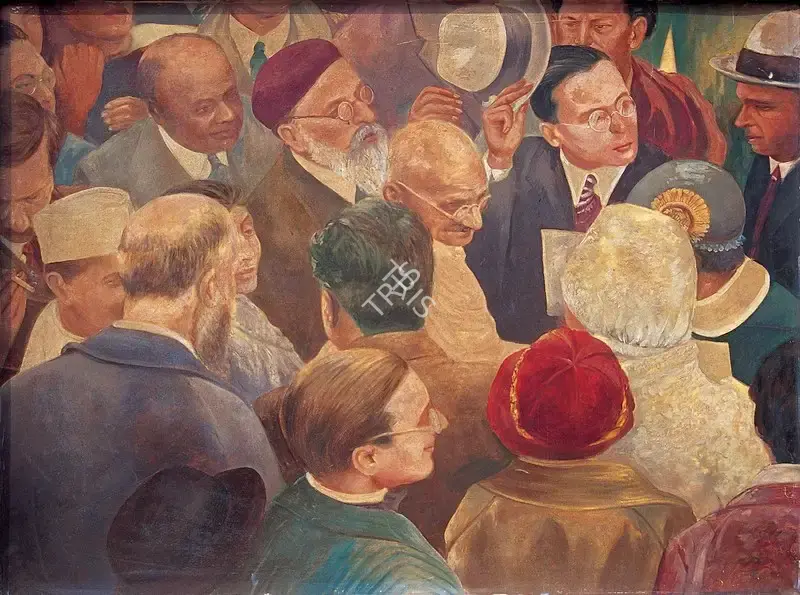 Khosa, Somnath (Artist). Gandhiji on board the S.S. Rajputana on the way to Round Table Conference, London in 1931, c.1959 | Painting