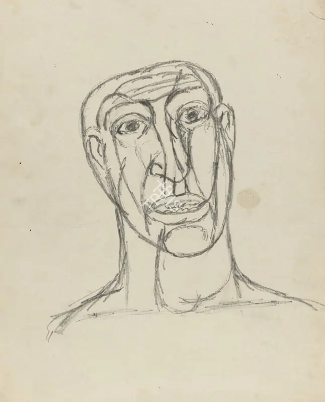 Mehta, Tyeb (Artist). Head. Graphite on paper, circa 1950s | Drawing | EconomicsArt | 00869709