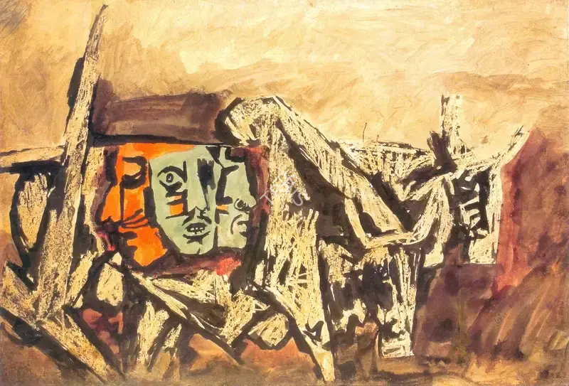 Husain, M.F. (Artist). Untitled. Ink and watercolour on paper on cloth laid down on board, 1965 | Painting | FineArts | 00374197