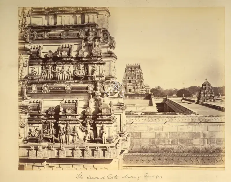 Baker, William (Photographer). The Second Gate showing Images, Bindraband. Albumen print pasted on mount, 1866-1868 | Antiquarian Photograph | Photography | 00115565