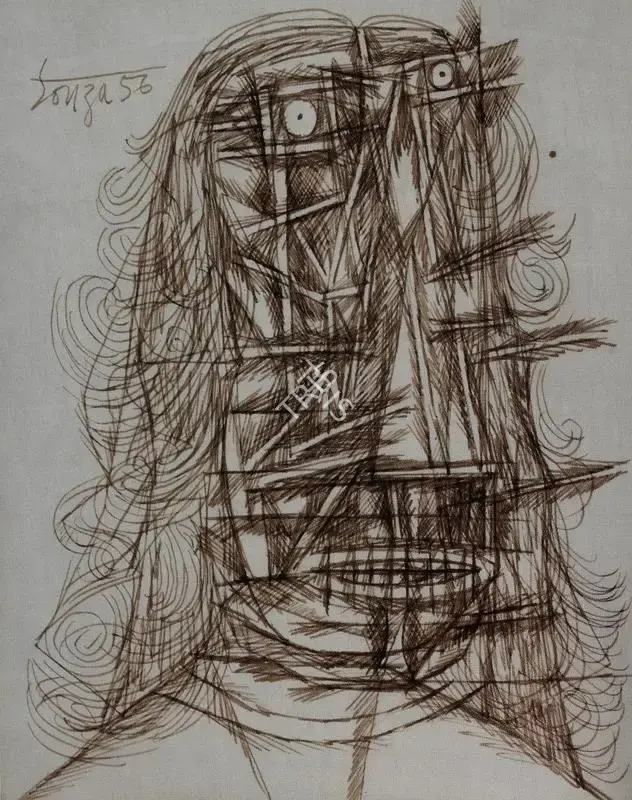 Souza, F.N. (Artist). Female Head, 1956 | Drawing
