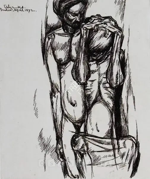 Mahammad, Isha (Artist). Agony. pen and ink on paper, 1972 | Drawing | FineArts | 00897622