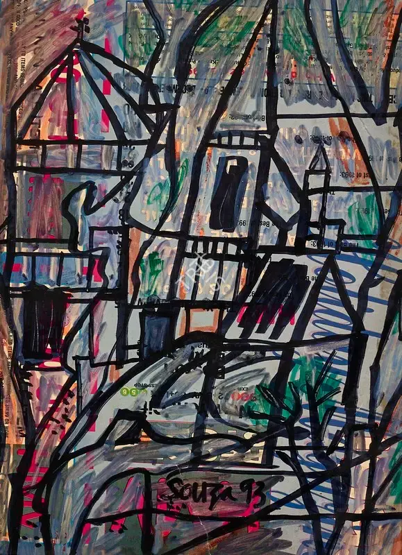 Souza, F.N. (Artist). Untitled (Townscape), 1993 | Painting