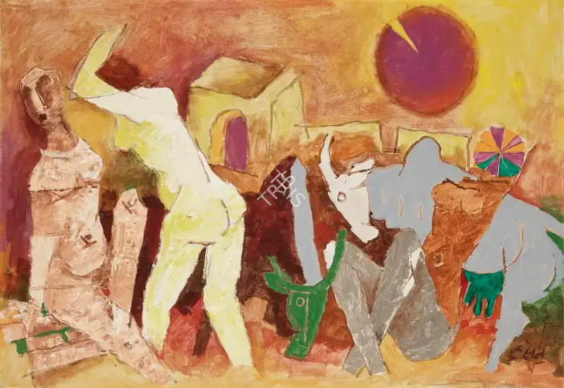 Husain, M.F. (Artist). Banaras Ghat, c. early 1970s | Painting
