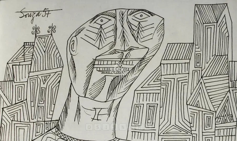 Souza, F.N. (Artist). Portrait And Townscape, 1957 | Drawing