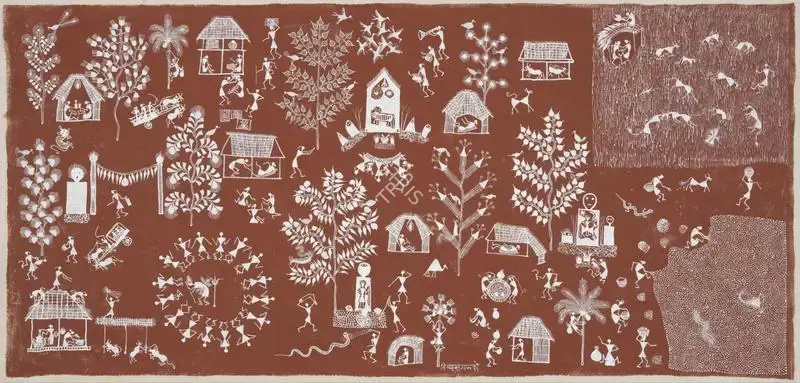 Mashe, Jivya Soma (Artist). Untitled (Panavision) (Warli Painting). Geru and acrylic on raw canvas, n.d. | Painting | FineArts | 00417627