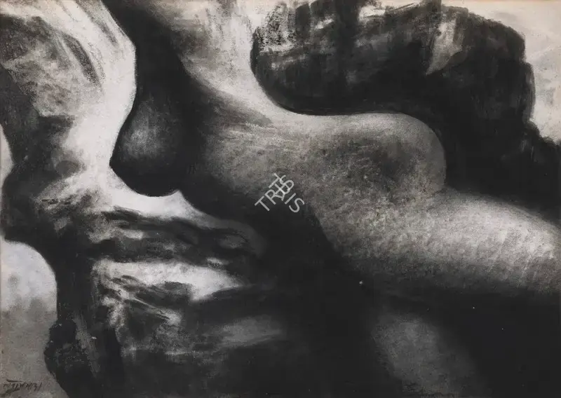 Roy Chowdhury, D.P. (Artist). Swimmer. Ink on paper laid on board, n.d. | Painting | FineArts | 00352936