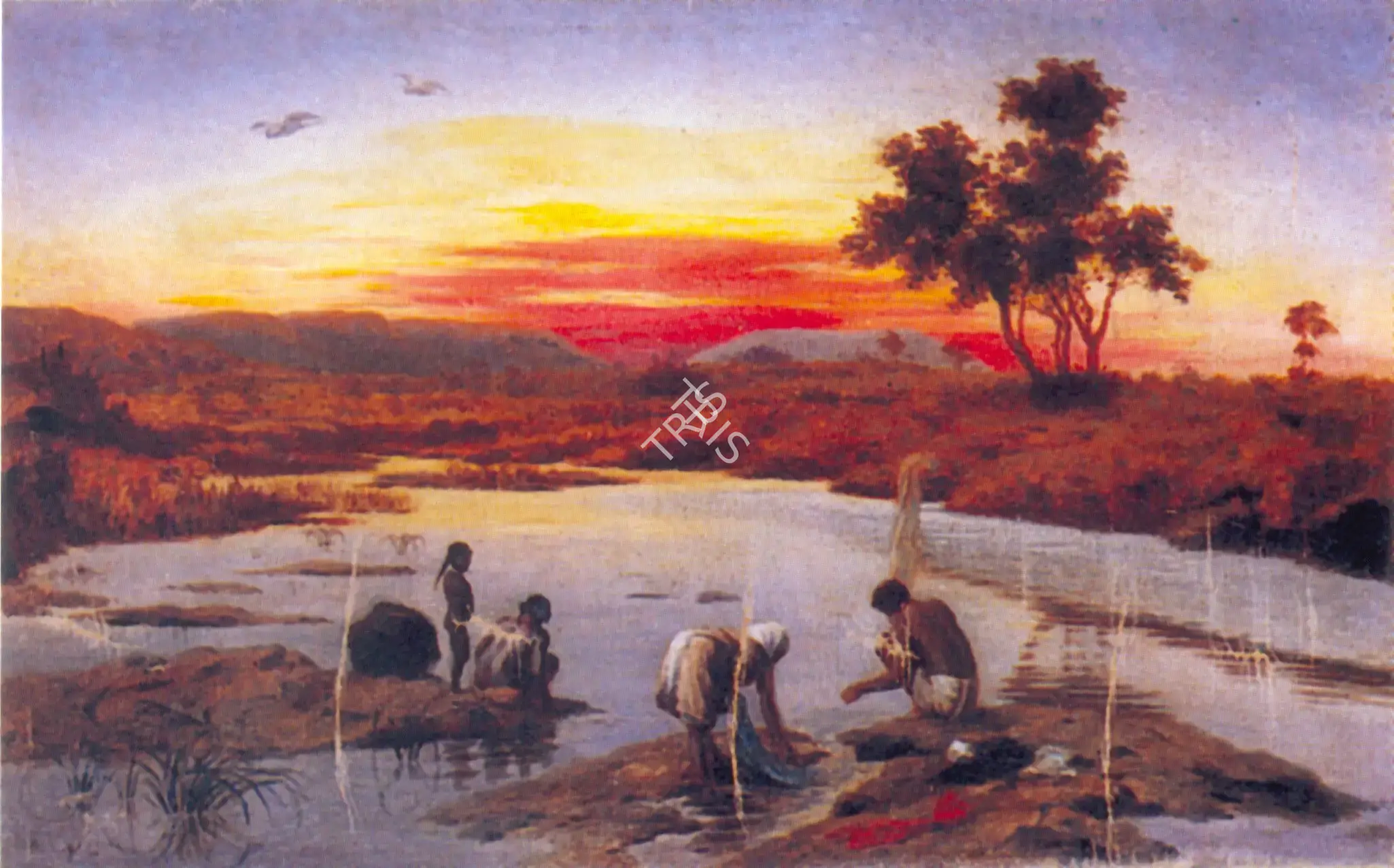Circle of Raja Ravi Varma (Artist). A River at Sunset, n.d. | Painting