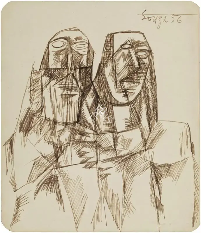 Souza, F.N. (Artist). Untitled (Couple), 1956 | Drawing