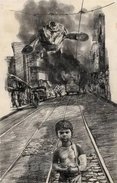 Bhattacharjee, Bikash (Artist). Untitled. Charcoal on paper, 1985 | Drawing | FineArts | 00561666