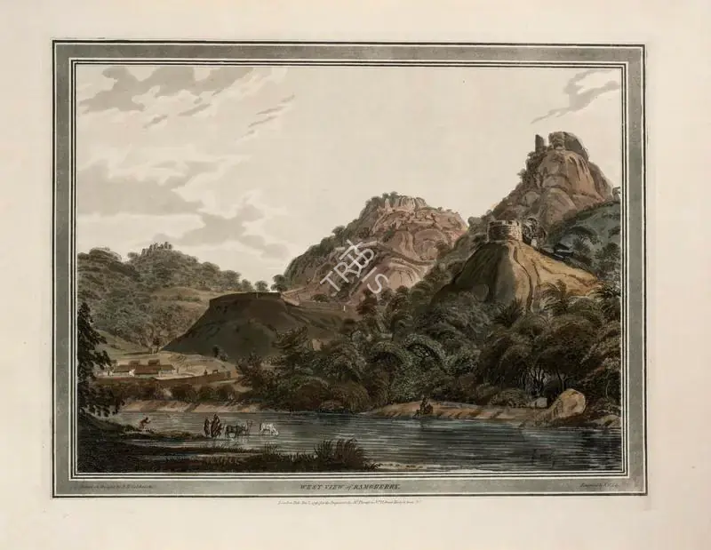 Edy, John William (Engraver). West view of Ramgherry . Print on paper, 01 December 1793 | Engraving, Twelve Views of Places in the Kingdom of Mysore, The Country of Tippoo Sultan, from Drawings Taken on the Spot, 1794 | ArcHeritage | 00156228