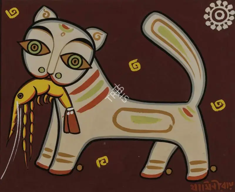 Roy, Jamini (Artist). Cat with Prawn, n.d. | Painting