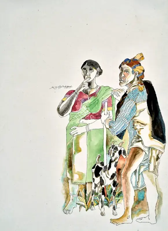 Goud, K. Laxma (Artist). Untitled (Couple with Goat), c.1980s | Drawing