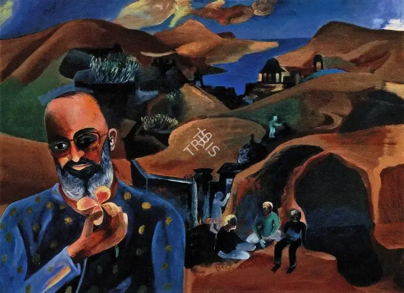 Khakhar, Bhupen P. (Artist). Portrait of Karan Grover near Champaner, 1996 | Painting