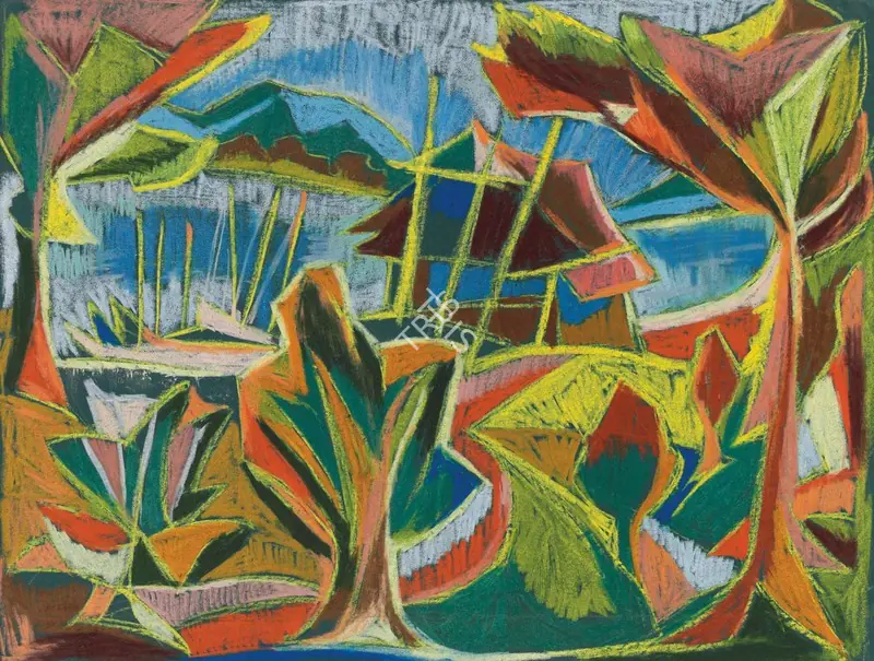 Chittaprosad (Artist). Untitled (Fishing Village). Pastel on paper, 1959 | Drawing | FineArts | 00641826