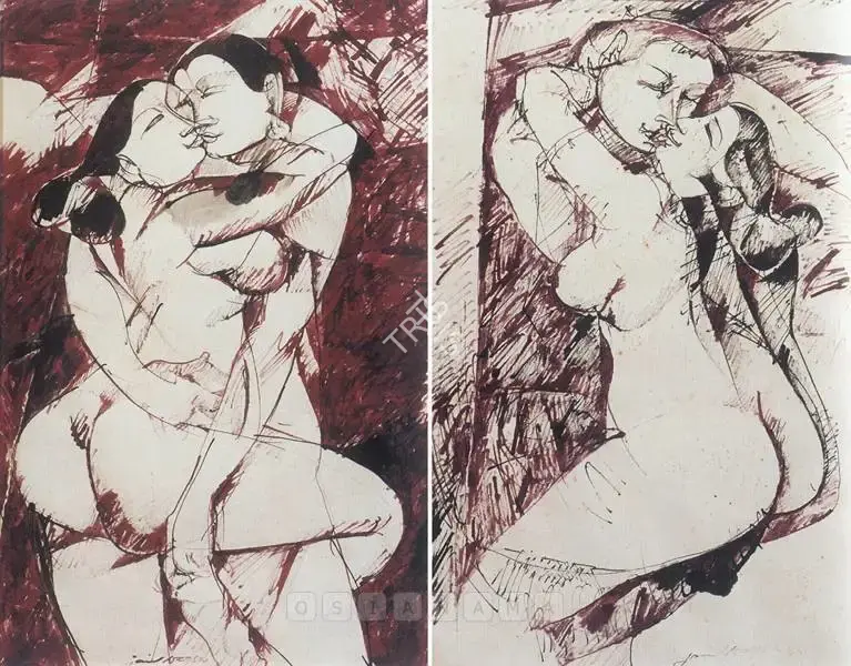 Naqsh, Jamil (Artist). Couples Embracing, 1988 | Painting