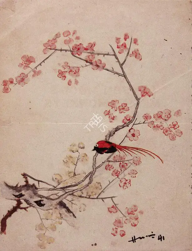 Husain, M.F. (Artist). Bird on a Blossoming Tree. Gouache on paper, 1941 | Painting | FineArts | 00375882