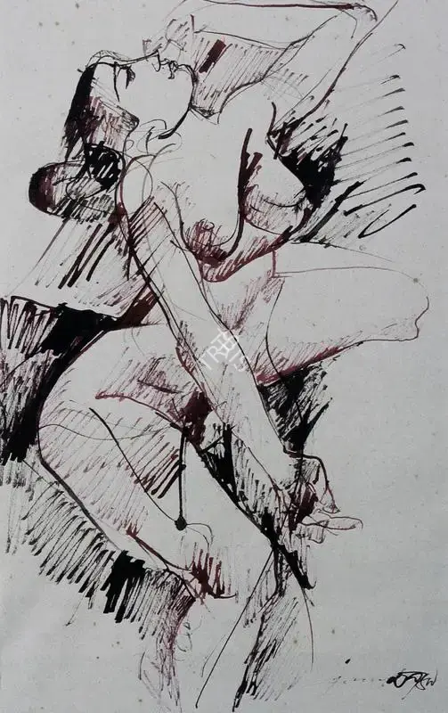 Naqsh, Jamil (Artist). Female Nude in Dance Pose, n.d. | Painting