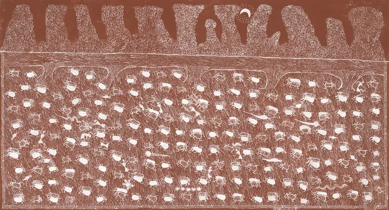 Mashe, Jivya Soma (Artist). Untitled (Paddy Night life) (Warli). Acrylic on canvas, n.d. | Painting | FineArts | 00357731