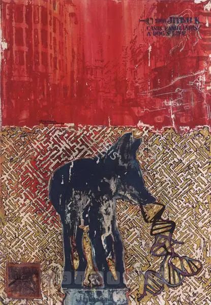 Kallat, Jitish (Artist). Canis Familiaris; A Dog's Life. Mixed media on canvas, 1999 | Painting | FineArts | 00598815