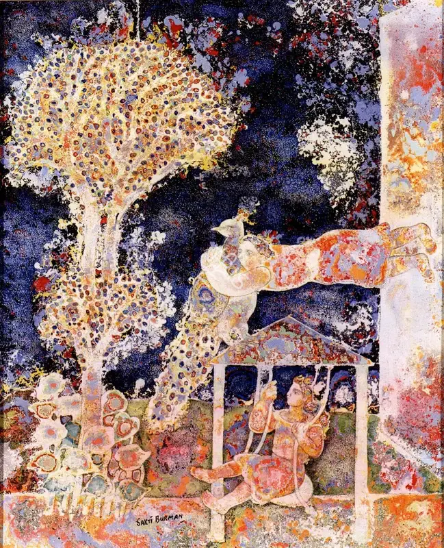 Burman, Sakti (Artist). Girl On A Swing, n.d. | Painting
