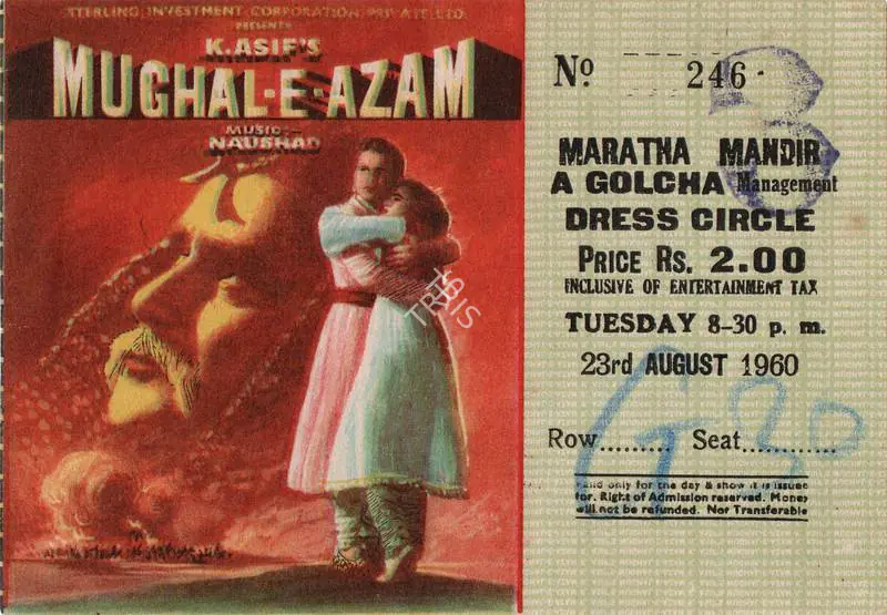 Asif, K. (Producer), Mughal E Azam, 1960. Mughal E Azam Ticket | Theatre Ticket, 23 August 1960 | CinemaEducation | 00798764