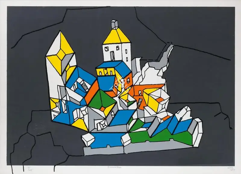 Doshi, B.V. (Artist). Encounters. Serigraph in 7 colours on paper; Edition 17/25, 2014 | Graphic Art | FineArts | 00419261
