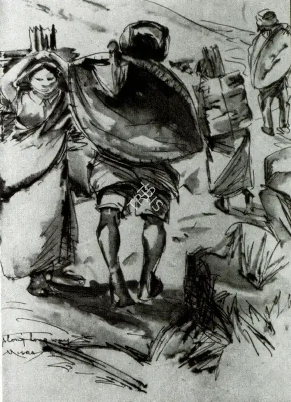 Misra, Hemanta (Artist). A Long, Long Way. Pen Ink and Wash, n.d. | Marg, December 2022 - March 2023 | Drawing | FineArts | 00675360