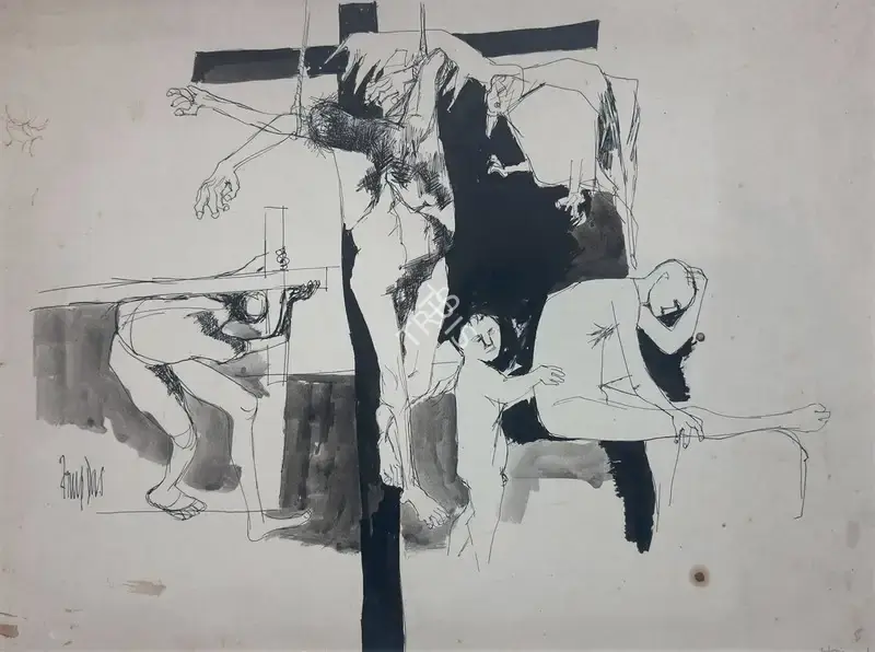 Das, Arup (Artist). Untitled (Leaning Man/Crucifixion), n.d. | Painting
