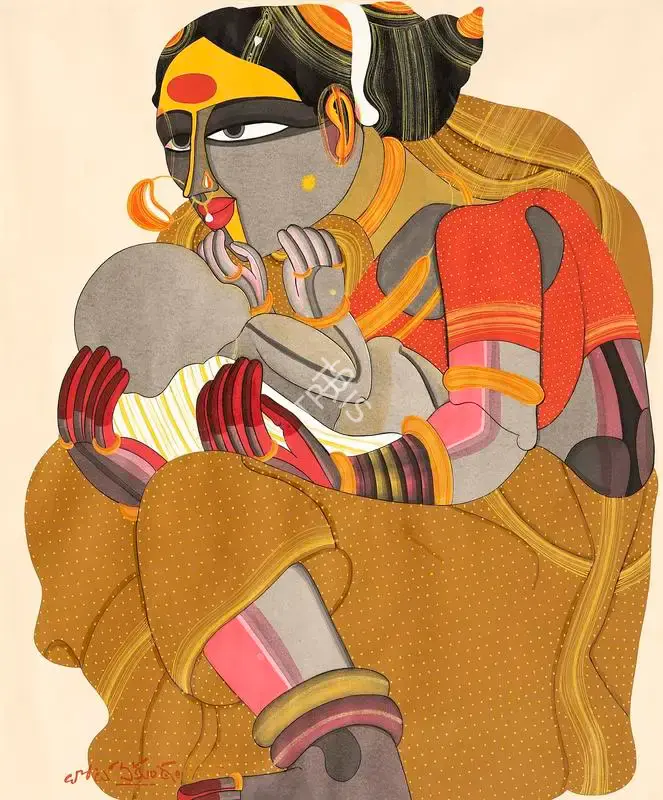 Vaikuntam, Thota (Artist). Mother and Child. Acrylic on paper, 1999 | Painting | FineArts | 00339874