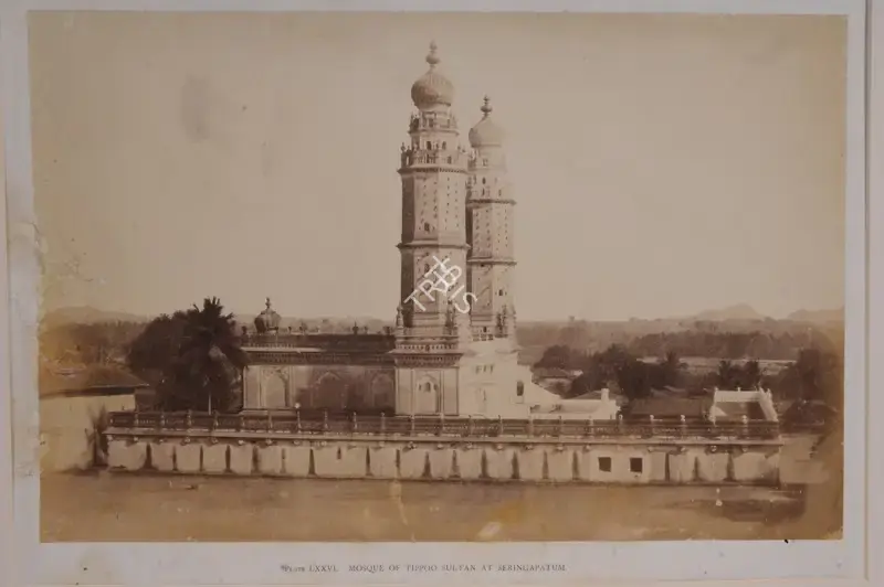 Biggs, Colonel Thomas (Photographer). Mosque of Tipoo Sultan at Seringapatnam - From the album "Architecture at Beejapoore. An Ancient Mohammedan Capital in the Bombay Presidency Published by John Murray. London 1866. Photographs by Dr. William Henry Pigou, Dr. Andrew c.Neill and Col. Thomas Biggs with an historical and descriptive memoir by Colonel Meadows Taylor and  architectural notes by James Fergusson". Albumen print pasted on mount, c.1855 | Antiquarian Photograph | Photography | 00115015
