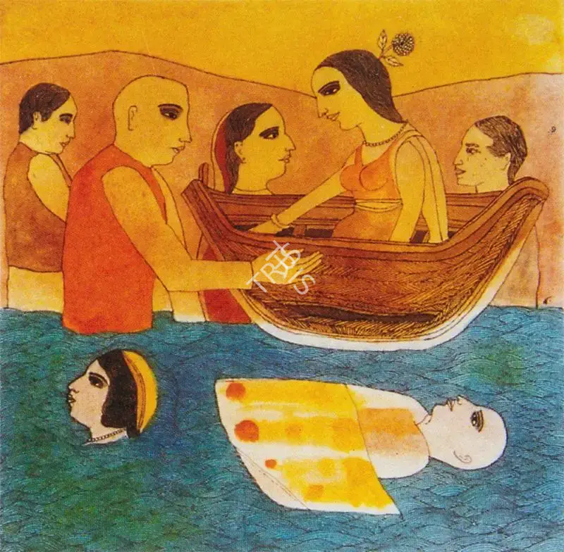 Narayan, Badri (Artist). The Meeting at Midstream, n.d. | Painting