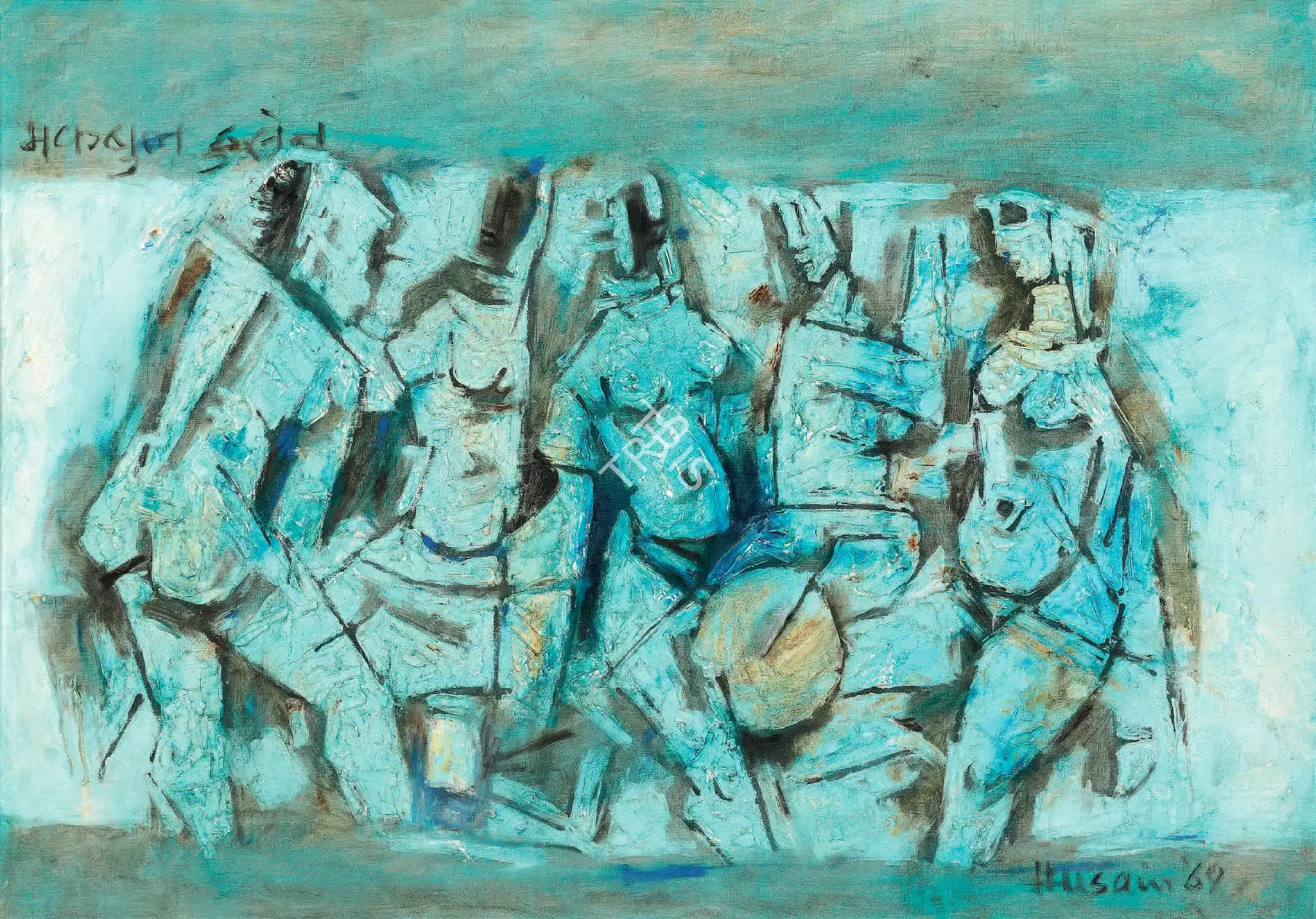 Husain, M.F. (Artist). Untitled (Figures In Blue), 1969 | Painting