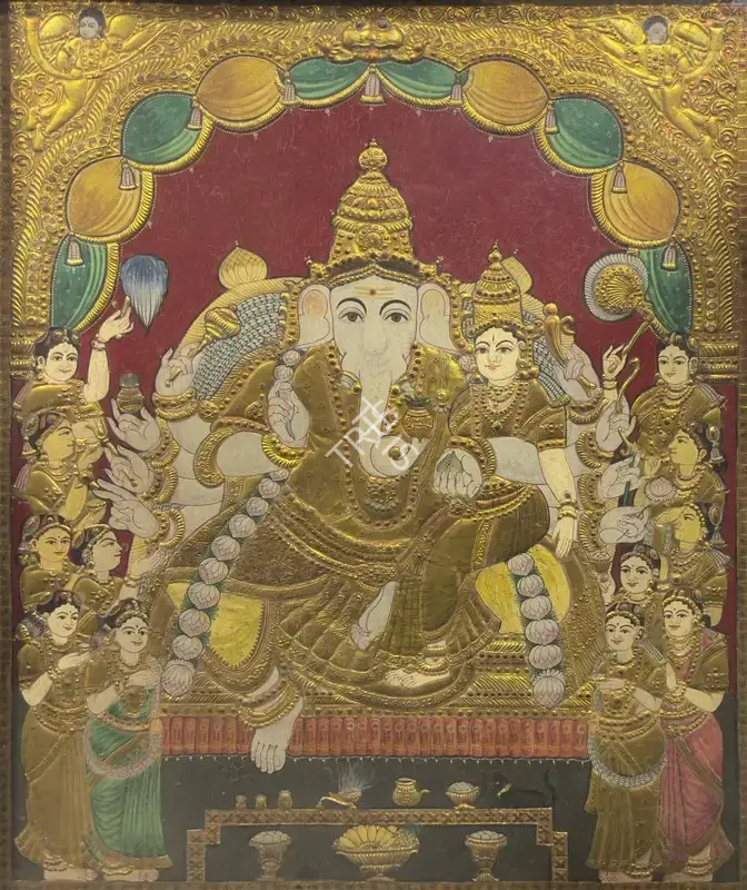 Tanjore School (Artist). Ganesha. Mixed media on board, n.d. | Painting | EconomicsArt | 00869249