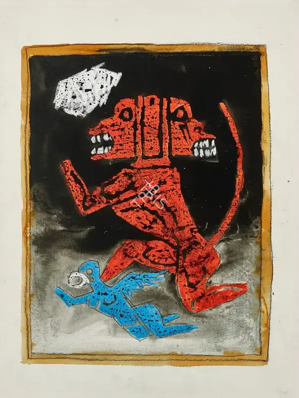 Husain, M.F. (Artist). Untitled (Hanuman and Garuda), c.1980s | Painting