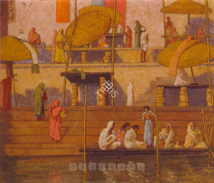 Sen, Lalit Mohan (Artist). Benares. Oil on paper, 1952 | Painting | FineArts | 00599391