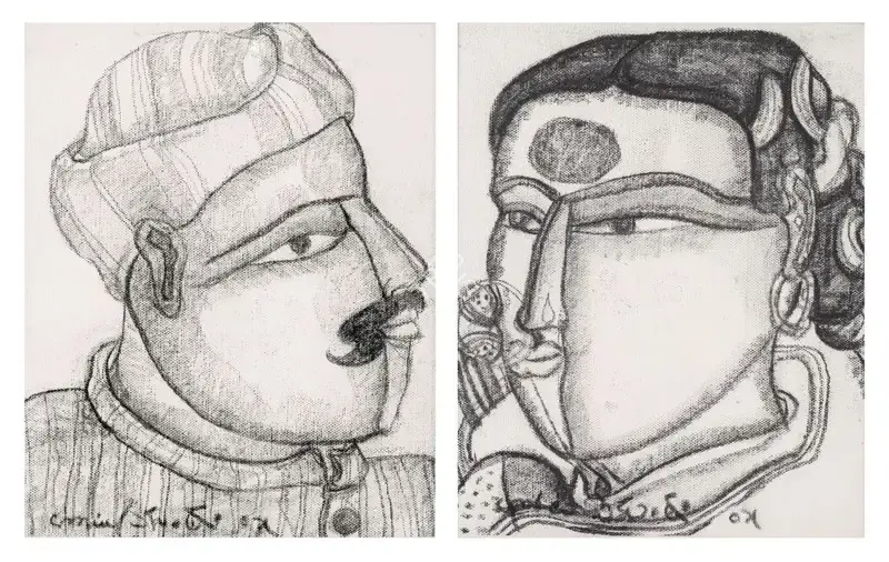 Vaikuntam, Thota (Artist). Untitled. Two works on canvas board charcoal on canvas, 2005 | Painting | FineArts | 00338299