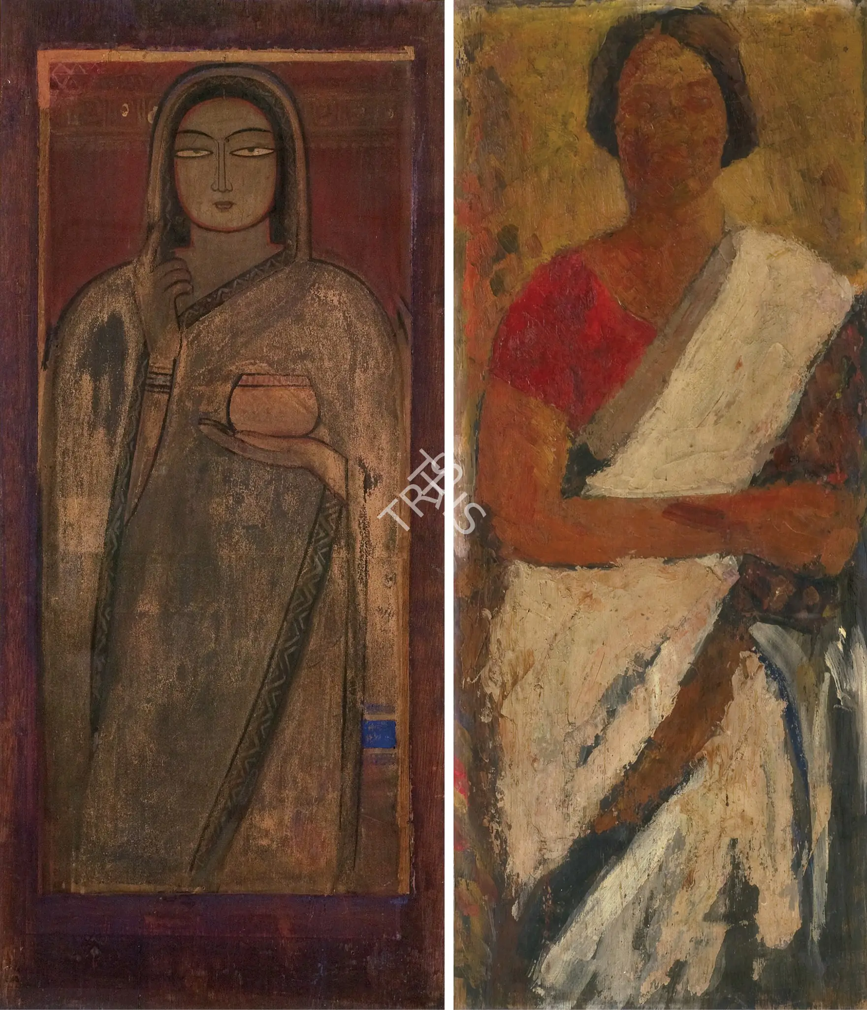 Roy, Jamini (Artist). Woman. Tempera on paper pasted on plywood, verso: Oil on plywood, early 1920s | Painting | FineArts | 00755773